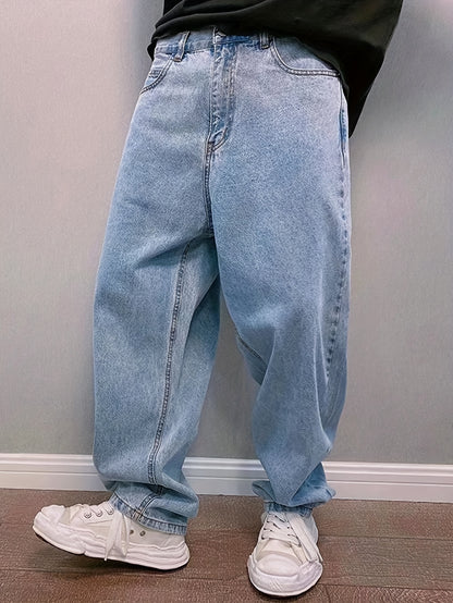 New Men'S Long Pants for Spring And Summer 2024, Light Blue Washed Denim, Loose-Fitting Casual Street Style Jeans.