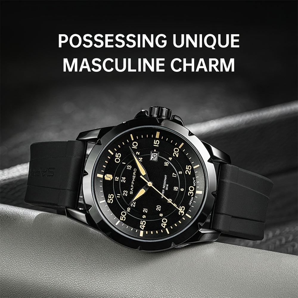 SAPPHERO Men's Luxury Watch - Stainless Steel Case & Band, 50m Waterproof, Analog Display with Date Window, Everyday & Formal Watch for Swimming, Business, Gifts - Affordable Luxury Wristwatch, Business Wristwatch, Sporty Ele