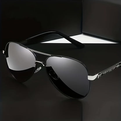 Men's Vintage Pilot Fashion Glasses Polarized Metal Frame Large Rims for Driving,,, - Stylish Retro Design, Eyewear, Quality Lenses