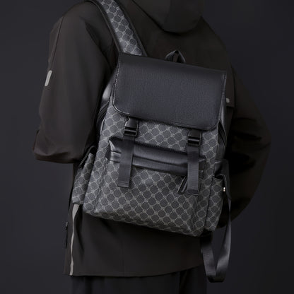 Men'S Stylish Black & Brown Gingham Print Backpack - Versatile Commuter Bag with Multiple Pockets, Adjustable Straps, and Golden-Tone Hardware for Work, Travel, and Study, Travel Backpack | Gingham Pattern | Synthetic Backpac