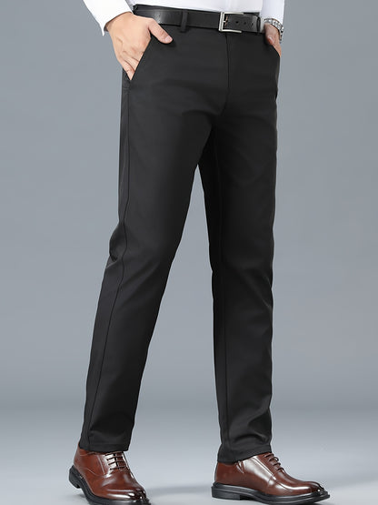 Men'S Classic Black Dress Pants - Stretchy Polyester, All-Season Comfort Fit, Regular Length, Solid Color, Allseason Pants | Stylish Dress Pants | Comfortable Fit Pants