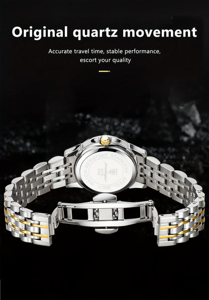 POEDAGAR Men's Luxury Business Quartz Watch - Luminous with Calendar Feature, Stainless Steel Band