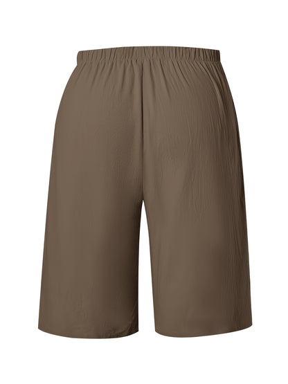 Women's Casual Solid Color Shorts with Faux Drawstring, Polyester, Machine Washable - All Seasons, Beach Pants, Leisure Style, ALL/Global/All