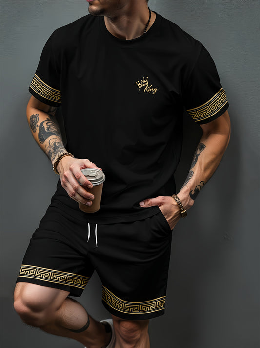 Men's Sports Round Neck Short Sleeve Shirt and Shorts Set, 3D Print Casual Summer Outfit