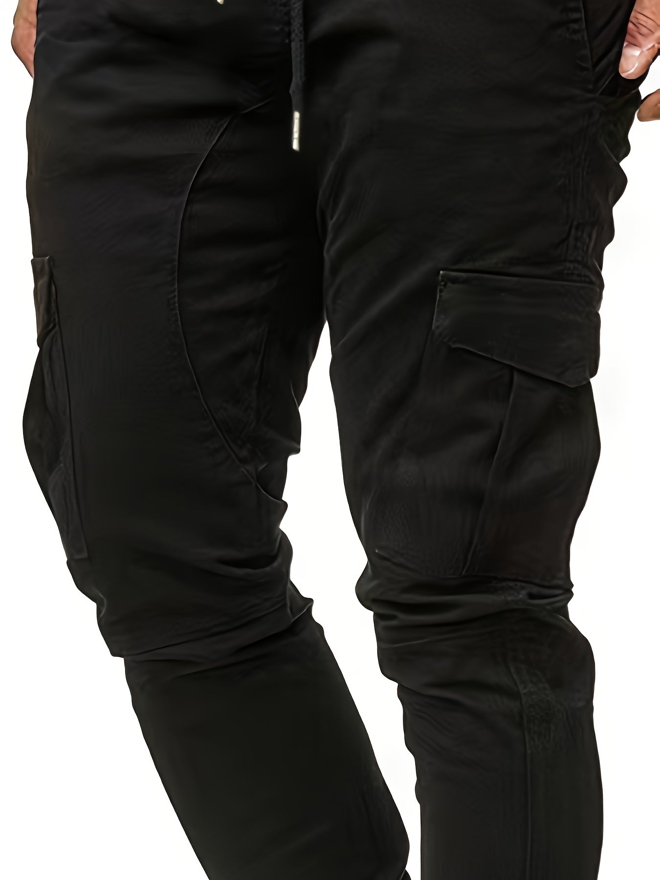 Men'S Casual Cargo Pants, 95% Cotton 5% Spandex, Skinny Fit, Solid Color, Long Length, Woven Fabric, Non-Stretch, with Pockets, 215g/m² Weight