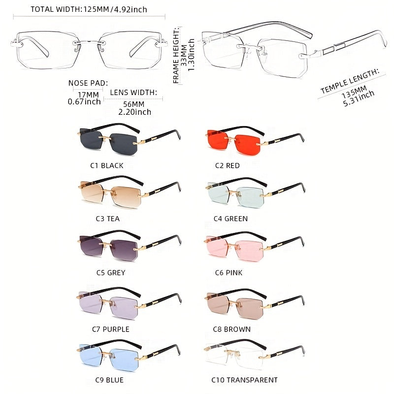 1pc Men's Fashion Rimless Fashion Glasses, Trendy Rimless Classic Small Square Summer Traveling Fashion Glasses, Ideal choice for Gifts