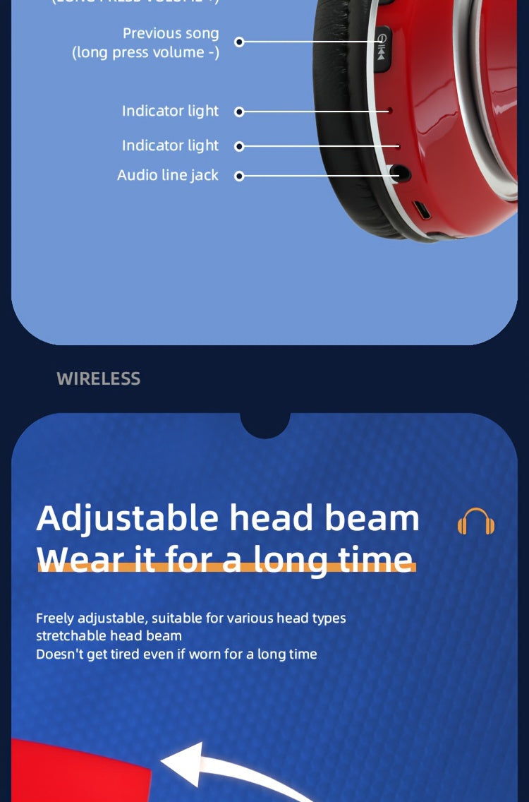 Wireless Earphones, Multi-Color LED Lights, Comfortable Foldable Earphones, SD Card Slot, School/Tablet/Pc/Phone/Birthday/Christmas/Travel Gifts. Popular Wireless Earphones, Head Mounted Wireless Earphones, And Foldable Earbu