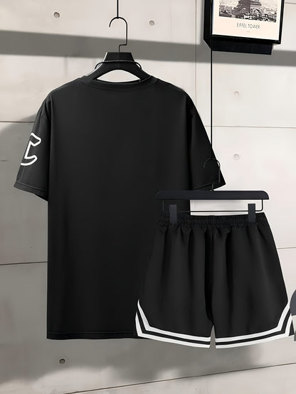 Chicago Monogram Print Men'S Short Sleeve And Shorts Set Everyday Casual Men'S T-Shirt Street Fashion Sports Shorts Two-Piece