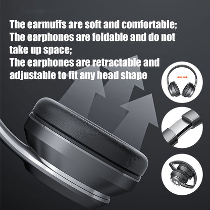 ASUS over-ear wireless headphones with microphone, foldable, long battery life, includes 3.5mm audio cable for PC connection, wireless compatibility with Android and iOS.