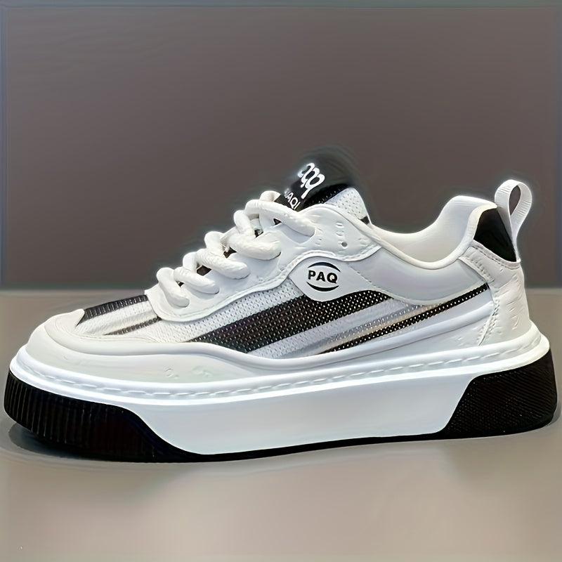 Men's Low-Top Sneakers - All-Season Cushioned Shoes with Shock-Absorbing PVC Sole & Breathable Fabric Lining, White PU Upper - Lightweight Sneakers for Gym, Casual, Casual Attire - Lace-Up Design for Secure Fit, Gym Footwear,