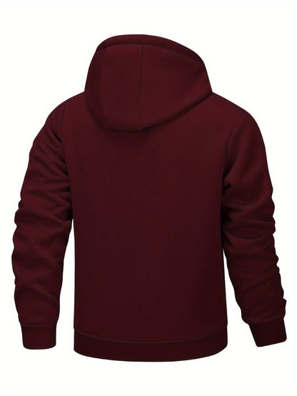 1pc Men'S Casual Style Hooded Jacket, Thick Fleece Lined, Warm Autumn/Winter Fashion, Solid Color, Polyester Knit with Pockets, Regular Fit
