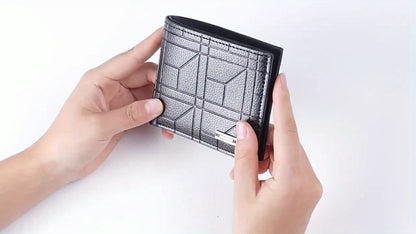 1pc Stylish Men’s Synthetic Leather Wallet with Multiple Card Slots – Black Geometric Design, Perfect for Business & Daily Use, Ideal Christmas Gift for Him