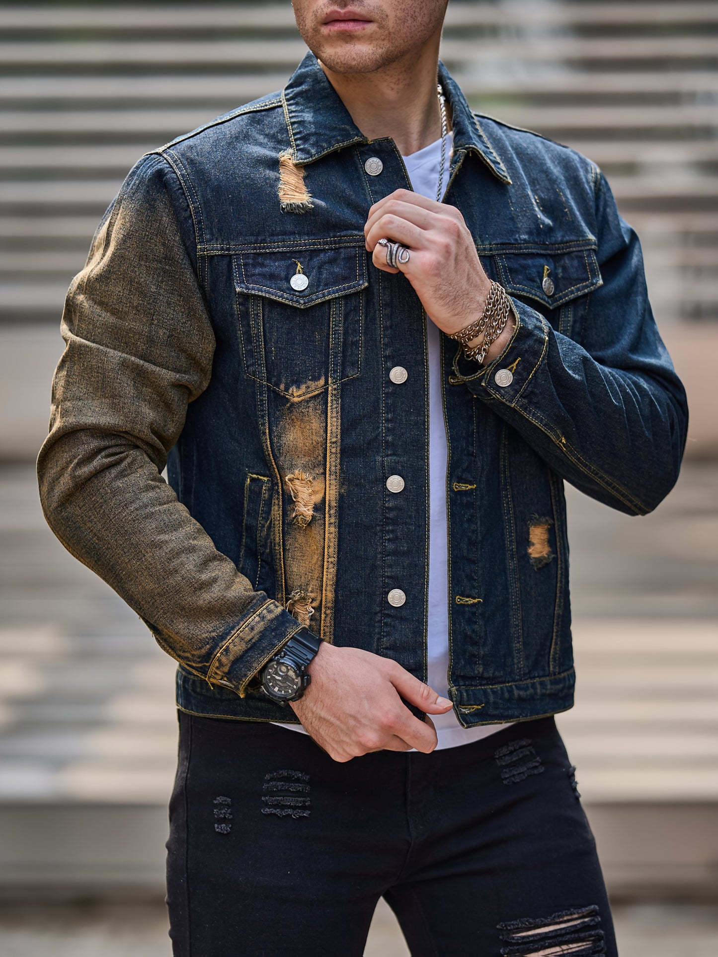 Men'S Basic Denim Jacket, Cotton Blend, Lapel Collar, Non-Stretch, Solid Color, Regular Sleeve, Long Sleeve, Skinny Fit, Woven, with Pockets, Single Breasted Placket for Casual Outerwear