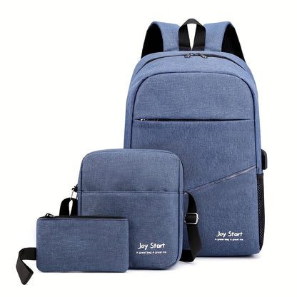 Nylon Three-Piece Set Backpack, Computer Bag, Large Capacity Middle School Book Bag