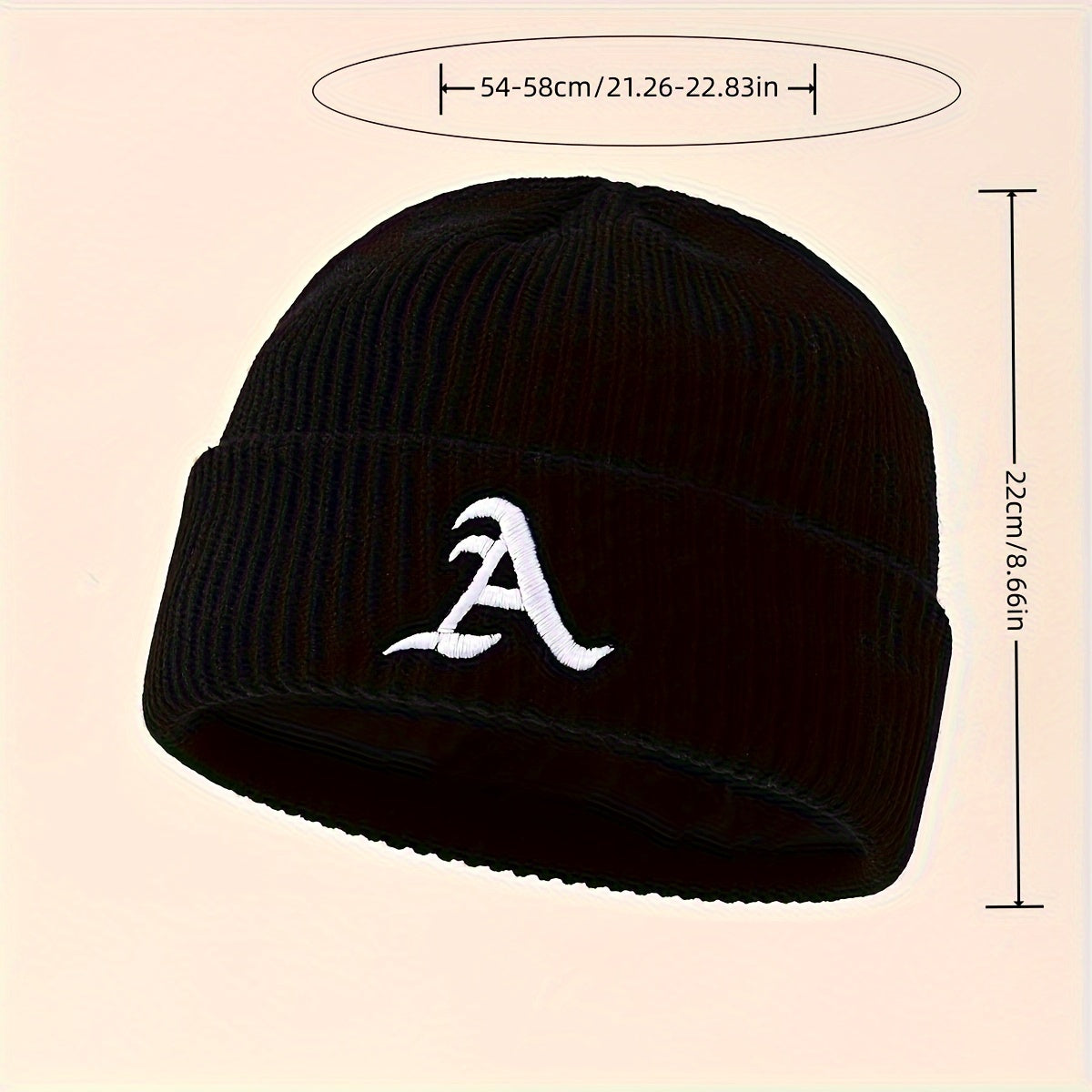 1pc Unisex Classic Brimless Hat With Adjustable Rolled Cuff, Simple Letter Pattern Knitted Hat, Suitable For Winter Daily Wear