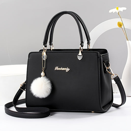 Elegant Black Tote Bag for Women - Large Capacity, Versatile with Detachable Strap, Smooth Finish, Perfect for Work & Casual Outings