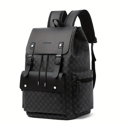Men'S Stylish Black Synthetic Backpack with "LOOK" Print - Large Capacity, Double-Shoulder Design, Multiple Compartments, Perfect for Business Travel & Casual Outings, Business Backpack | Trendy Backpack | Secure Zipper Closu