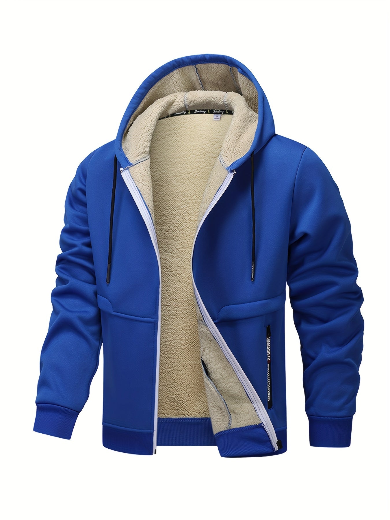1pc Men'S Casual Style Hooded Jacket, Thick Fleece Lined, Warm Autumn/Winter Fashion, Solid Color, Polyester Knit with Pockets, Regular Fit