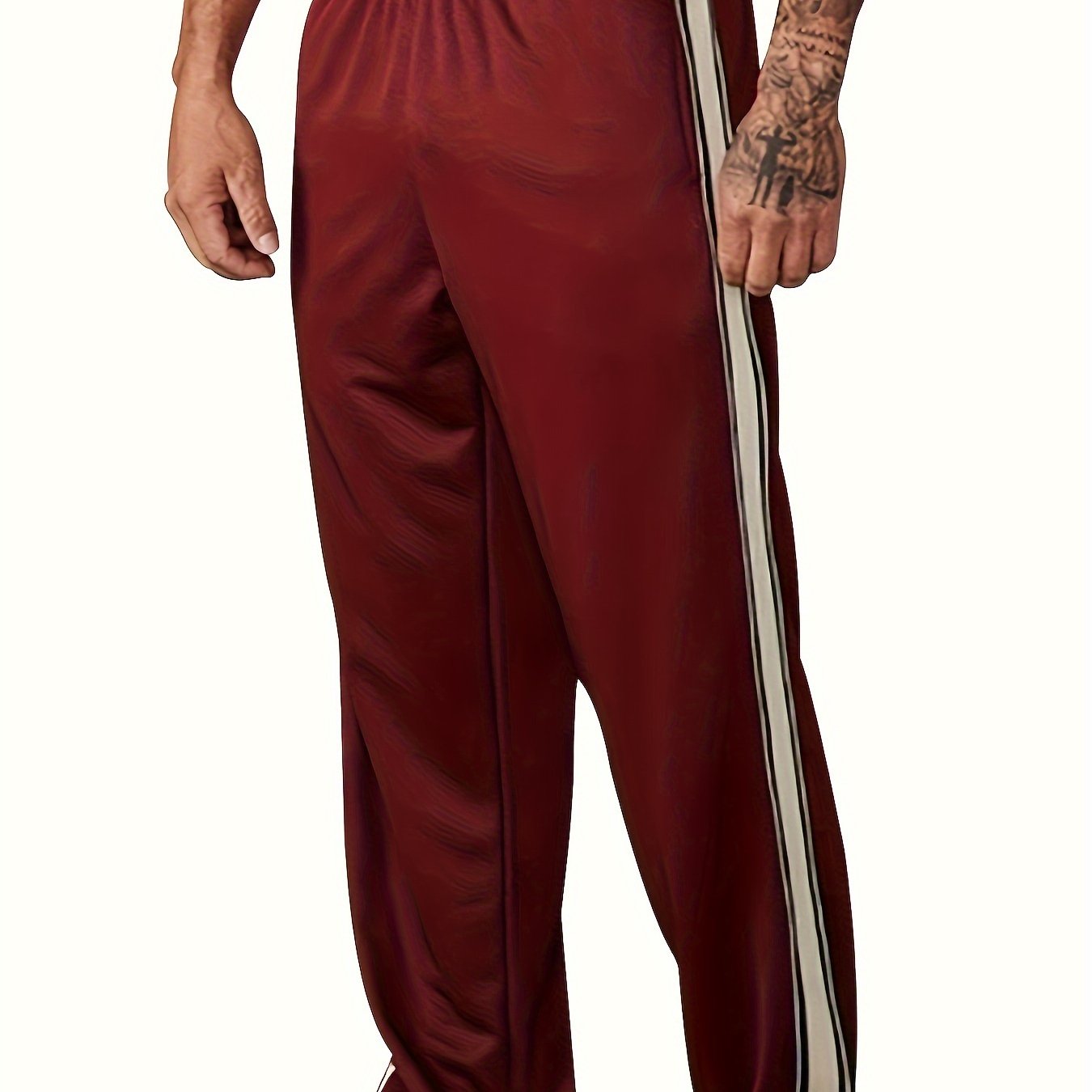 Men's Casual Athletic Joggers - Striped, Breathable Polyester Blend with Pockets for Running & Fitness, Perfect for Spring/Fall