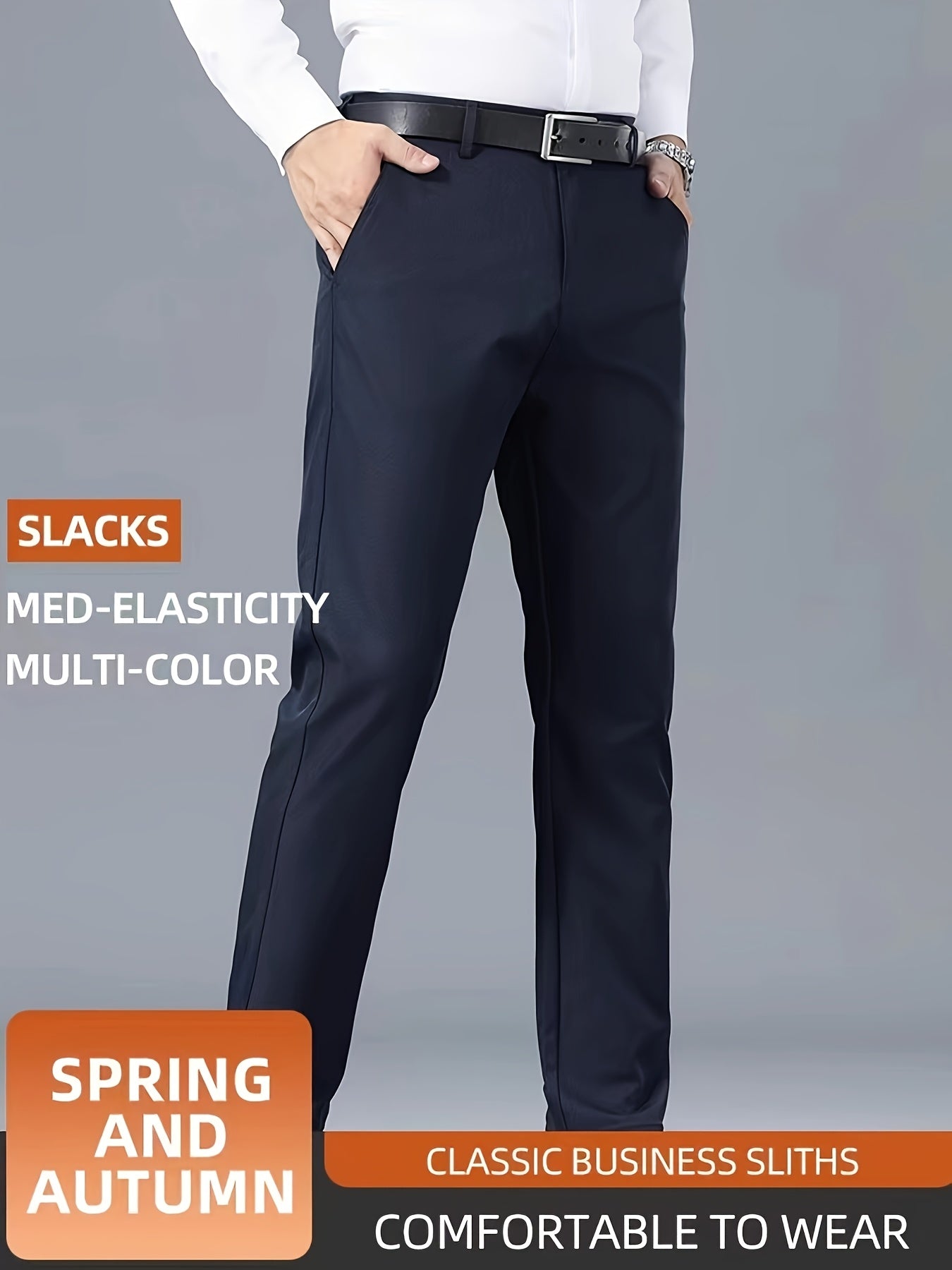 Men's Casual Solid Color Dress Pants - Polyester Blend, Woven, Regular Fit, All-Season Comfort, Adult Suit Pants