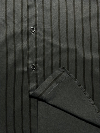 Men's Slim-Fit Striped Long Sleeve Shirt - Polyester, Machine Washable, Business Casual Style for Spring/Fall, 1856 Print, Hexagon Collar