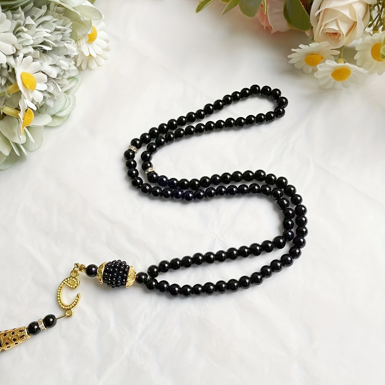 Simple Classic Black Glass Prayer Beads, 99 Count Handheld Tasbih - No Plating, Daily & Gift Occasion Versatile Strand