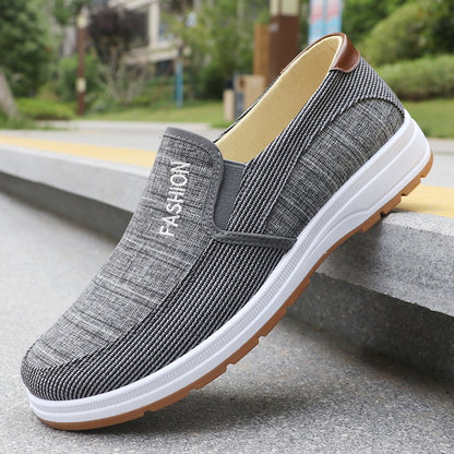 Men'S Casual Slip-On Loafers - Lightweight Breathable Fabric Upper, White Rubber Sole, Brown Accents, Comfortable for Outdoor Walking & Casual Attire, Summer Footwear, Stylish Slipons, Durable Traction Footwear