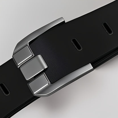 Men'S Genuine Leather Belt with Alloy Buckle - Elegant Black Design, Medium Width for Business & Casual Wear, Sweat-Resistant, Durable Alloy Buckle, Perfect for Waist Size, All-Season Use, Ideal for Jeans & Formal Attire, For