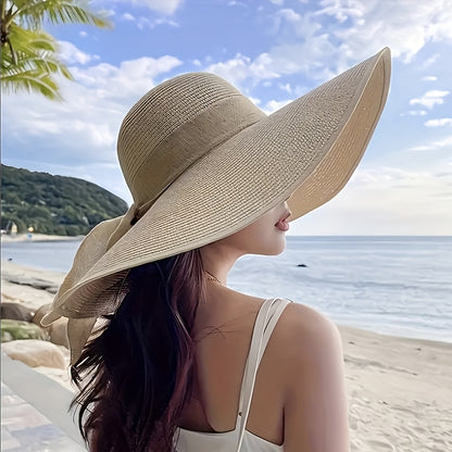 Women's wide-brim bow hat, suitable for all four seasons, foldable and breathable versatile cap