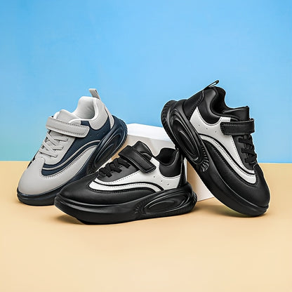 Youngsters' Stylish Athletic Footwear - Comfortable Non-Slip Soft Sole Walking Shoes for Boys & Girls, All-Season, Black & White with Hook and Loop Closure