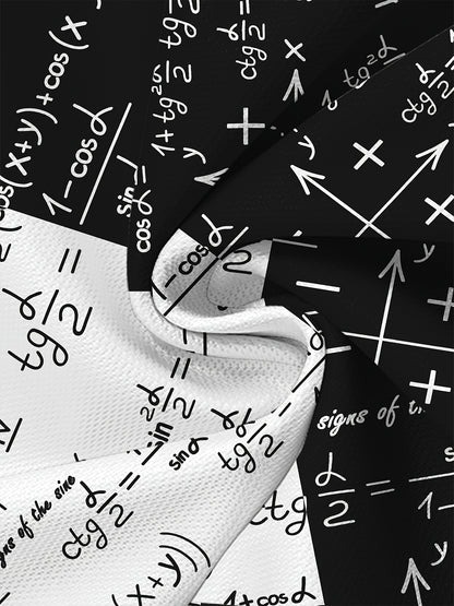 3D Fashionable Short Sleeve T-Shirt for Men - White with Black and Golden Mathematical Formulas Print, Crew Neck, Regular Fit, All-Season Comfort