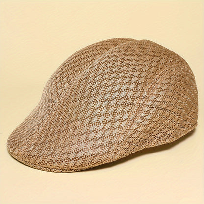 Lightweight Breathable Mesh Beret Hat - Adjustable, Solid Black, Funky Style Polyester Painter Cap for Outdoor Activities