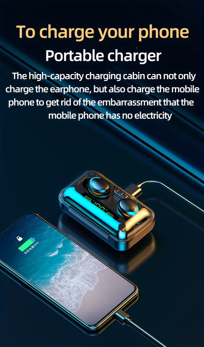High-Fidelity Stereo Wireless Earphones, In-Ear Headphones with Touch Control and Noise Reduction for Voice Calls, USB Charging, Lithium Battery of 800mA, Long-Life Sports Gaming Headphones with Display