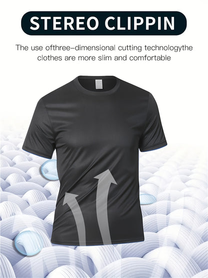 Men's Lightweight Sports T-Shirt - 100% Polyester, Moisture-Wicking, Breathable, Smooth Fabric, Round Neck, Short Sleeve, for Sports, Training, Casual, Party, Beach, Night Out - Unisex-Adult