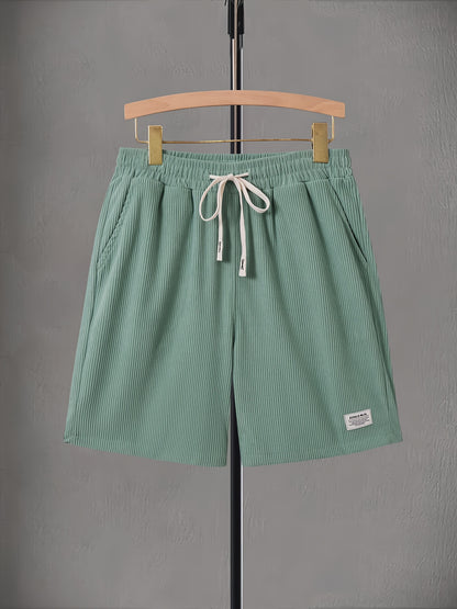 Pearson OBM Men's Corduroy Casual Shorts, White Drawstring, Polyester, Machine Washable, Slightly Elastic Fabric, Comfortable in Summer