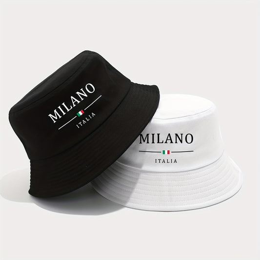 1pc MILANO ITALY Printed Bucket Hat - Lightweight Breathable Sun Hat with Italian Flag Design, Foldable Fisherman Cap for Men & Women, Outdoor Sports Travel, Spring Summer (Black/White), Vacation Headwear