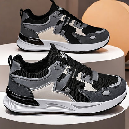 Men's Plus Size Breathable Mesh Casual Sneakers - Low-Top Lace-Up Walking Shoes with Cushioned PVC Sole, All-Season Outdoor & Daily Wear in White/Navy/Red Accents, Outdoor Footwear | Modern Sneakers | Durable Fabric Shoes