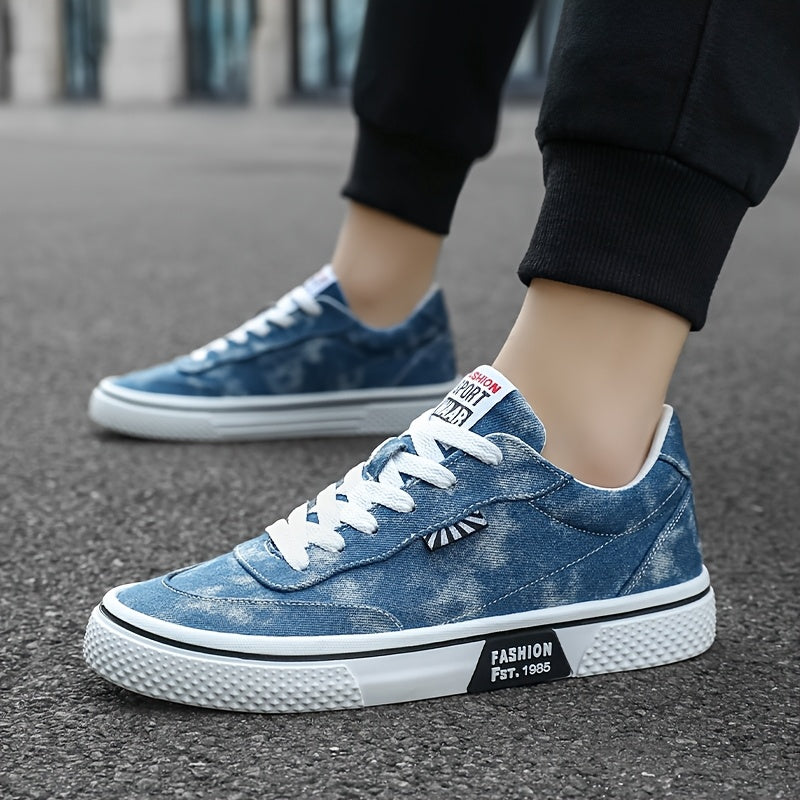 Men's All-Season Sneakers - Lace-Up Low-Top Shoes with Non-Slip PVC Sole, Breathable Fabric Upper - Cushioned Insole for Gym, Running, Everyday - Classic Round Toe - All-Season Casual Shoes for Men, Gym Footwear, Modern Canva