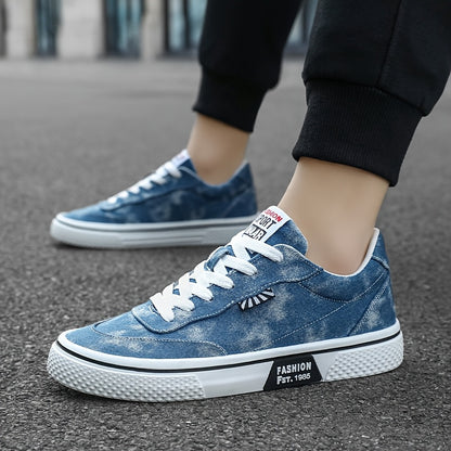 Men's All-Season Sneakers - Lace-Up Low-Top Shoes with Non-Slip PVC Sole, Breathable Fabric Upper - Cushioned Insole for Gym, Running, Everyday - Classic Round Toe - All-Season Casual Shoes for Men, Gym Footwear, Modern Canva