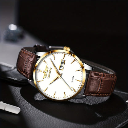 1pc New Men's Quartz Watch with Sunday Calendar and Night Light, Fashionable Wristwatch Ideal Choice for Relatives and Friends Birthday Gifts, Festive Gifts, Brand Electronic Movement Fully Automatic Business Watch