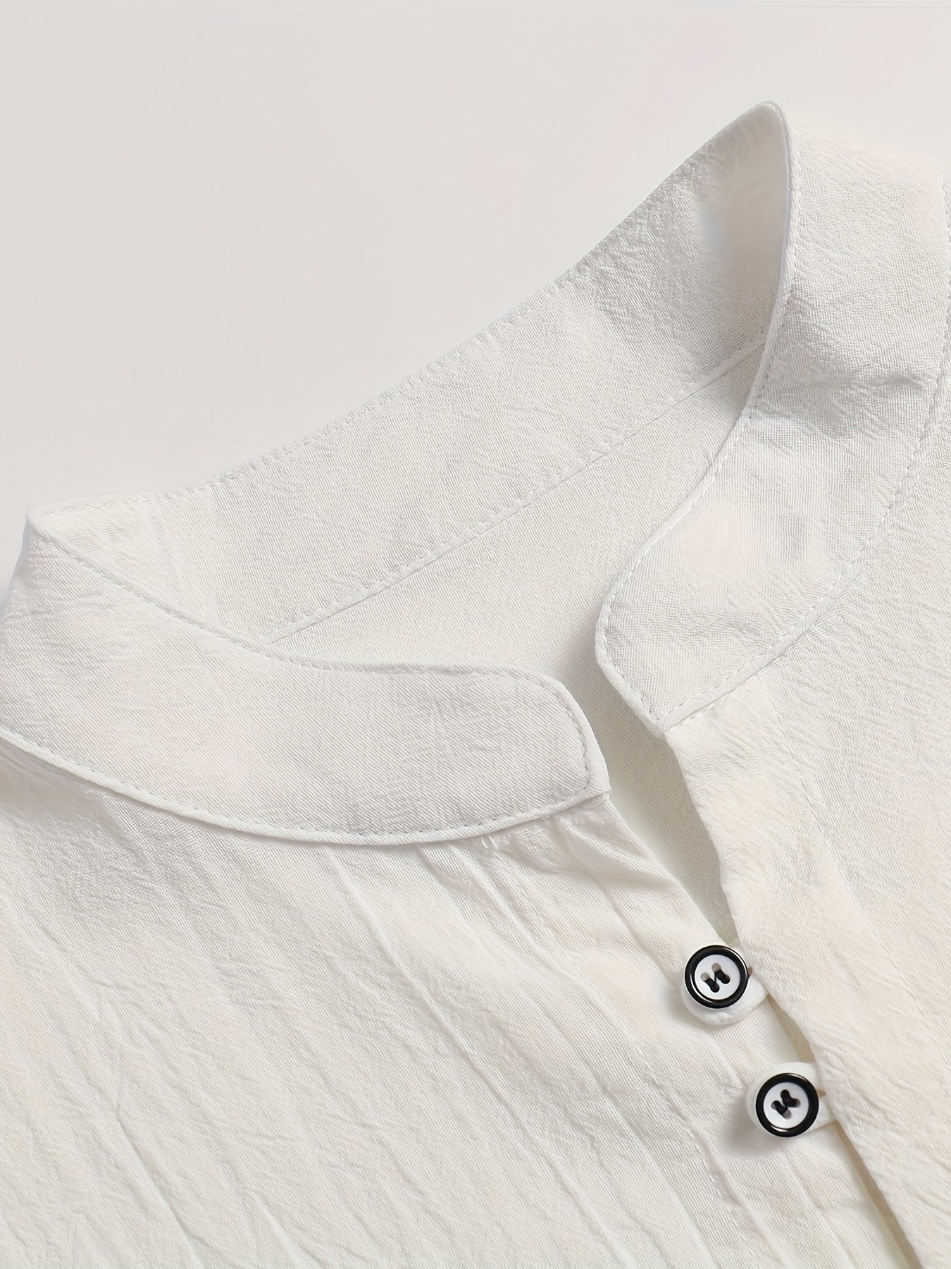 Classic Design Men's Solid Color Stand Collar Long Sleeve Button Up Top Shirt, Pure Cotton Spring And Autumn Fashion Cotton Tops For Daily And Casual Outerwear