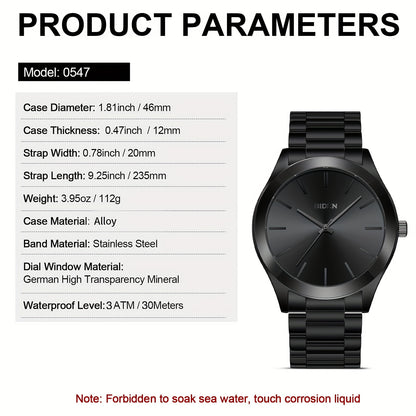 Simple Men'S Watch Black Waterproof Quartz Watch