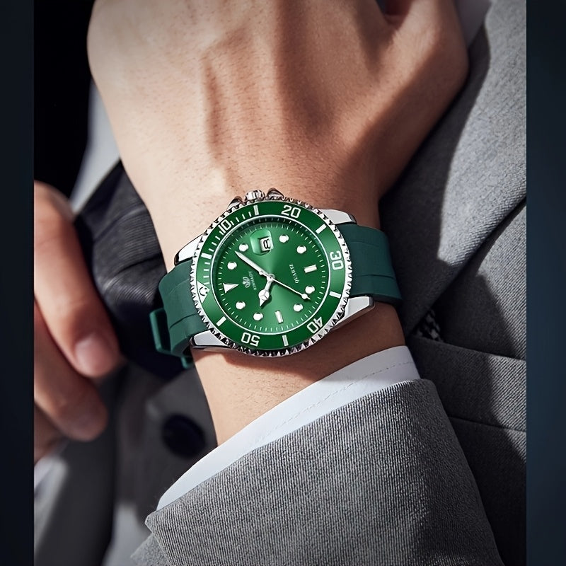 Men'S Square Dial Alloy Watch - Stylish & Durable Silicone Strap, Quartz Movement, Pointer Display, Date Feature, Ideal for Business Casual, Battery Powered (Non-Rechargeable), Everyday Watch|Stylized Dial Design|Durable Cons