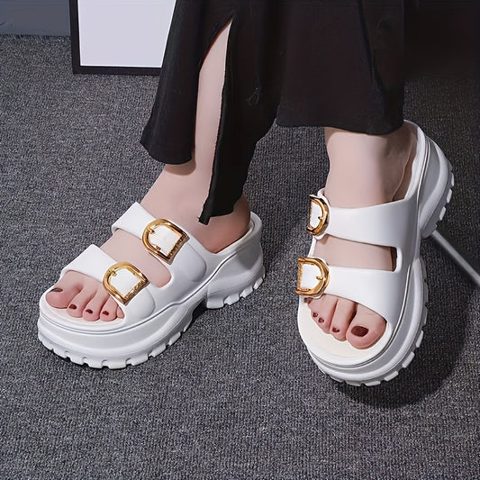 A pair of Women's new summer slippers, versatile and fashionable thick soles comfortable sandals, casual wedge EVA slippers for students, increase height and height for women commuting comfortable semi-slippers