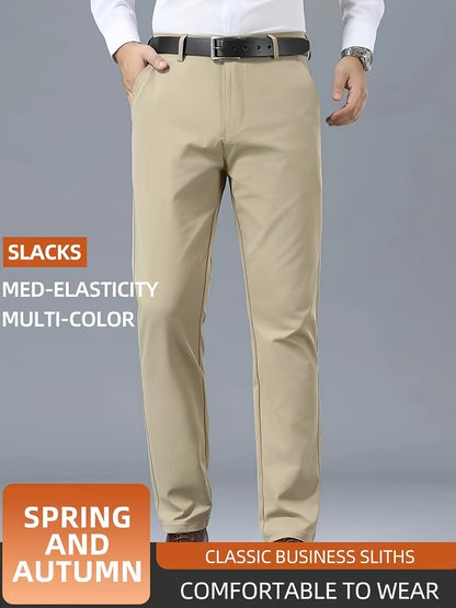 Men's Casual Solid Color Dress Pants - Polyester Blend, Woven, Regular Fit, All-Season Comfort, Adult Suit Pants