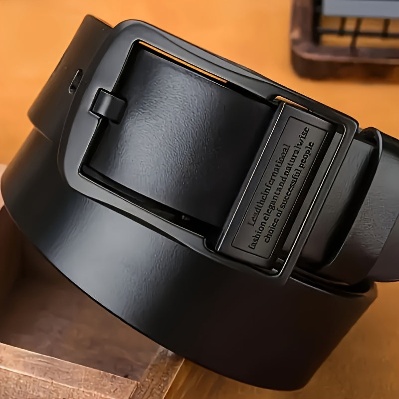 2pcs Men'S Premium Faux Leather Belt with Vintage Square Alloy Buckle - Double-Sided Durable Black Business Casual Belt, Multiple Sizes, Ideal Father'S Day Gift