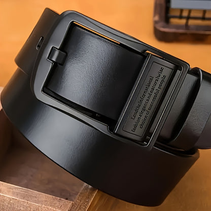 2pcs Men'S Premium Faux Leather Belt with Vintage Square Alloy Buckle - Double-Sided Durable Black Business Casual Belt, Multiple Sizes, Ideal Father'S Day Gift