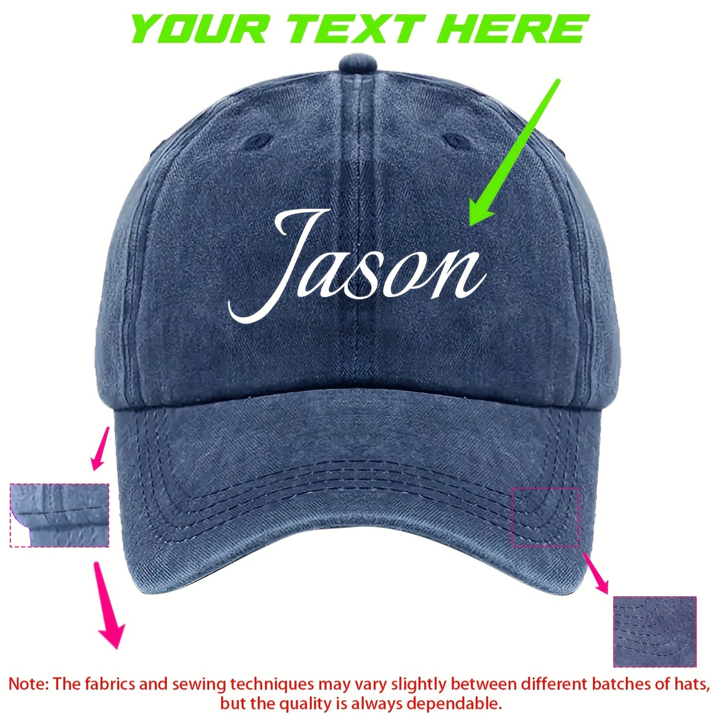 Customizable Vintage Washed Baseball Cap with Personalized Text, Adjustable Fit, Lightweight Polyester - Ideal for Events, Class Gatherings & Parties, Baseball Cap