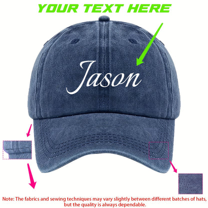 Customizable Vintage Washed Baseball Cap with Personalized Text, Adjustable Fit, Lightweight Polyester - Ideal for Events, Class Gatherings & Parties, Baseball Cap