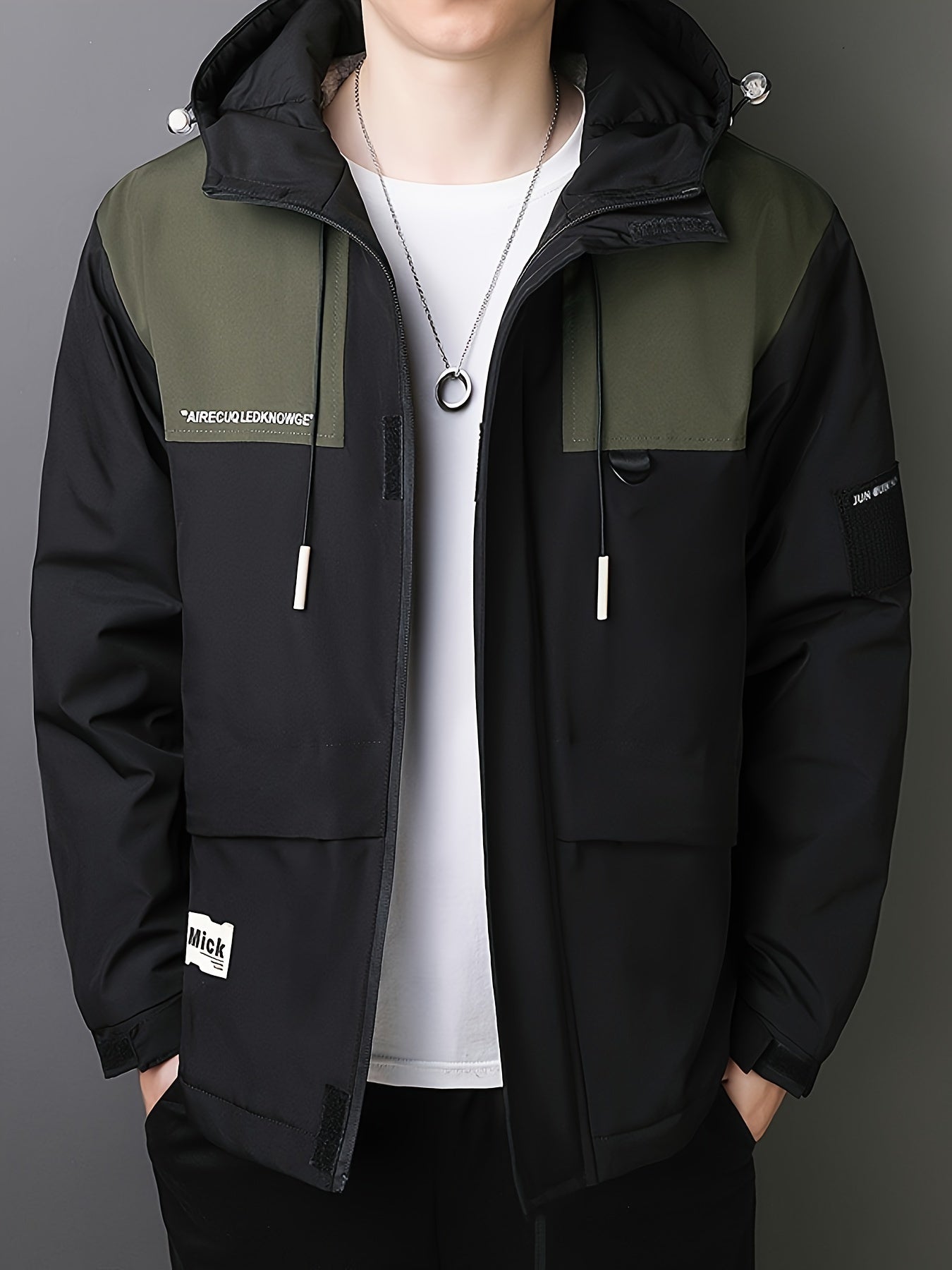 Men's Casual Hooded Windbreaker Jacket - Spring/Autumn Color Block Zip-Up Coat For Autumn Winter Outdoors